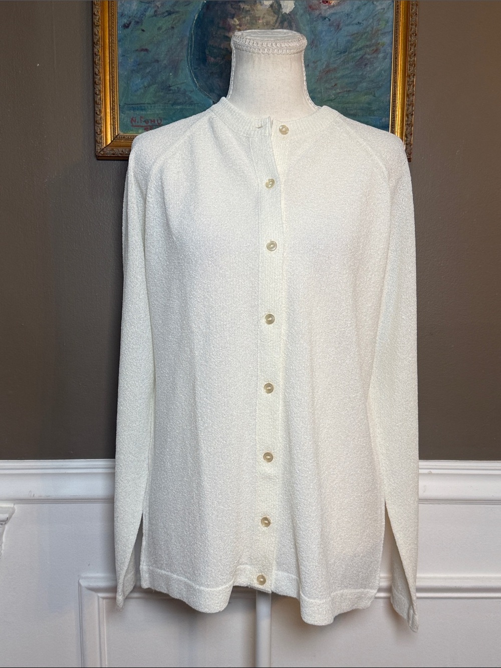 Vintage 60s Talbott Traveler Cream Dacron Cardigan Size 38 M L